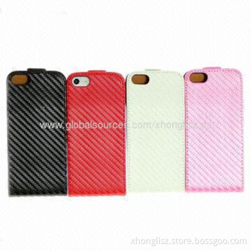 Carbon fiber leather case for iPhone 5/5S, open and close with magnet button